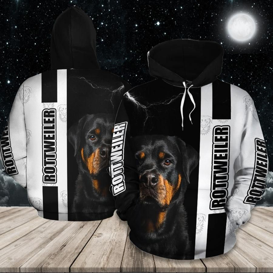 Rottweiler Dog 3D All Over Print Pullover Hoodie, 3D Hoodie For Men, Black White