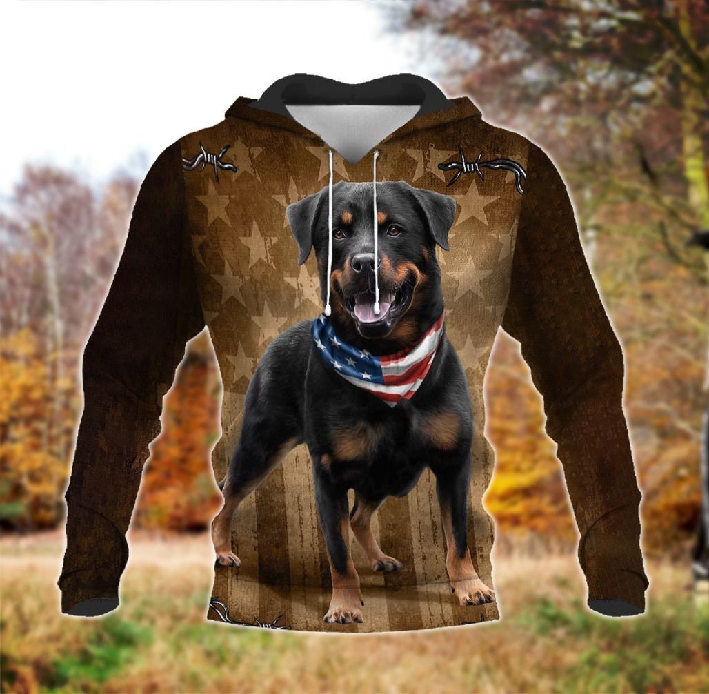 Rottweiler Dog 3D All Over Print Pullover Hoodie, 3D Hoodie For Men, Brown Flag