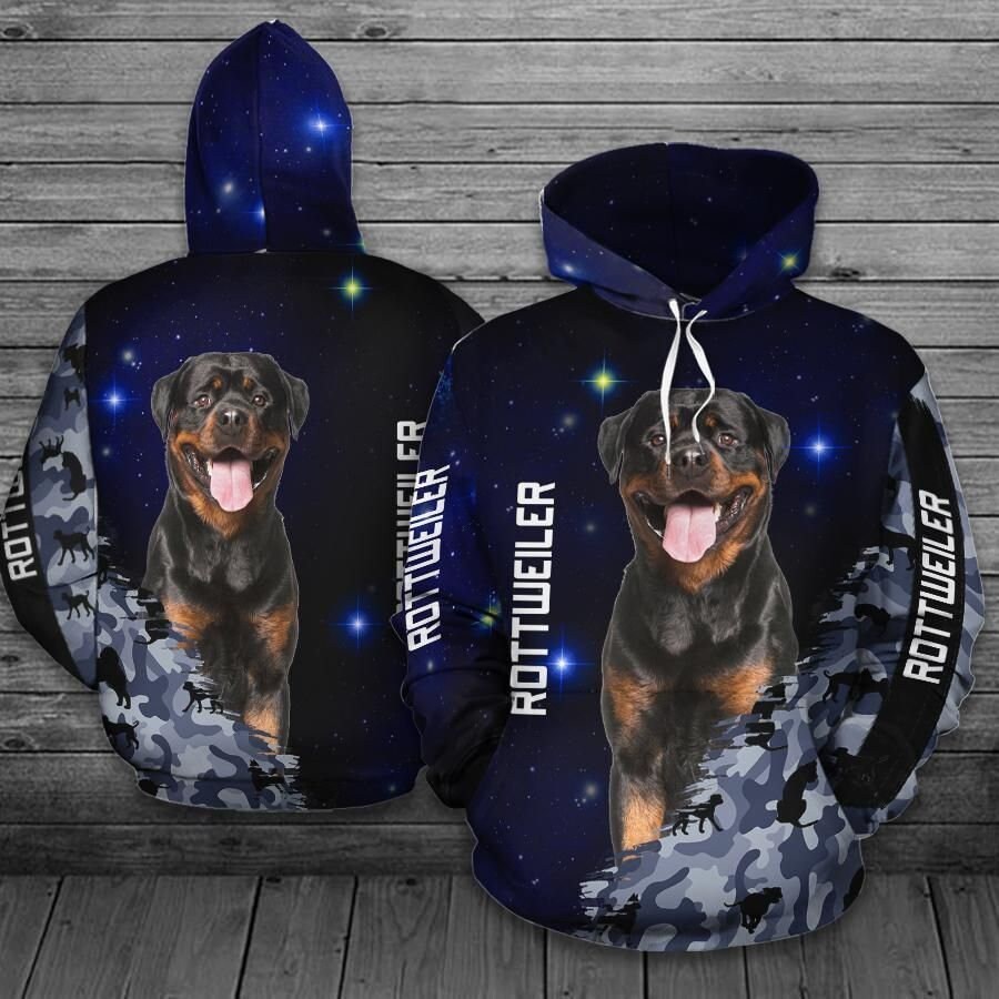 Rottweiler Dog 3D All Over Print Pullover Hoodie, 3D Hoodie For Men, Camo Galaxy