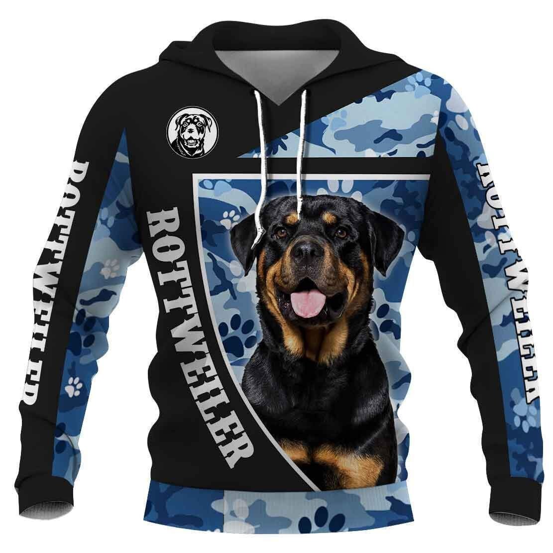 Rottweiler Dog 3D All Over Print Pullover Hoodie, 3D Hoodie For Men, Camo Paw