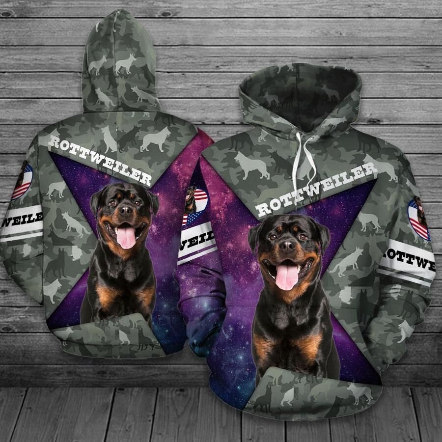 Rottweiler Dog 3D All Over Print Pullover Hoodie, 3D Hoodie For Men, Camo Star Galaxy
