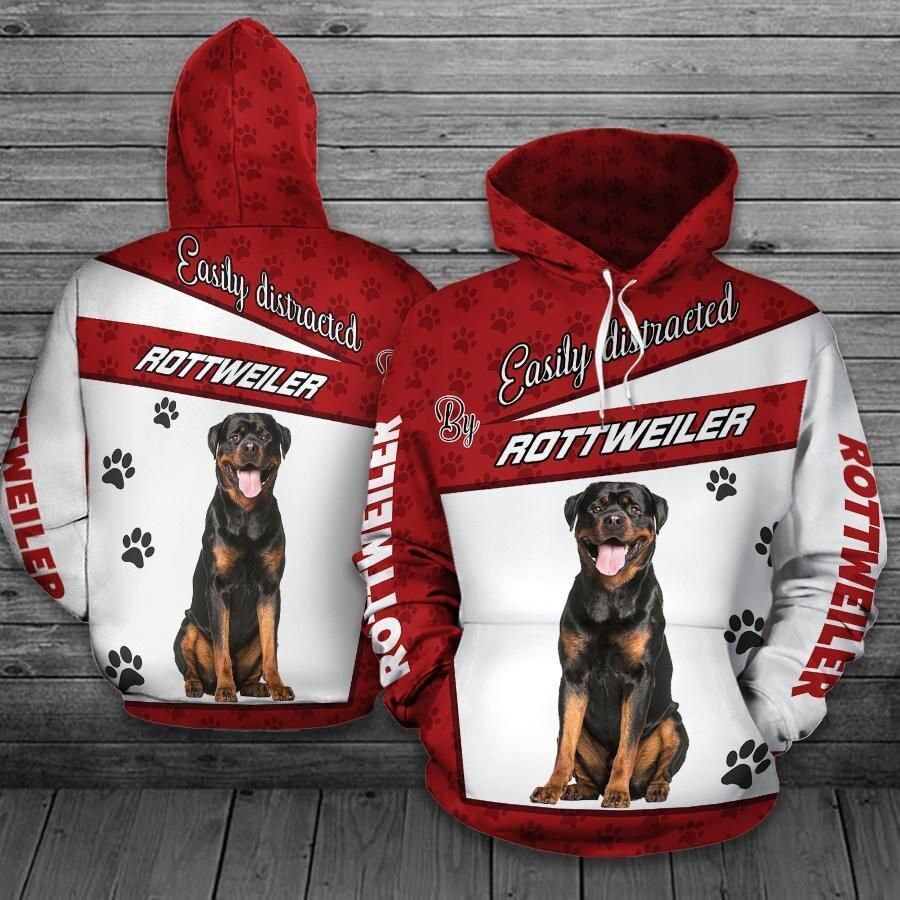Rottweiler Dog 3D All Over Print Pullover Hoodie, 3D Hoodie For Men, Easily Distracted By Rottweiler