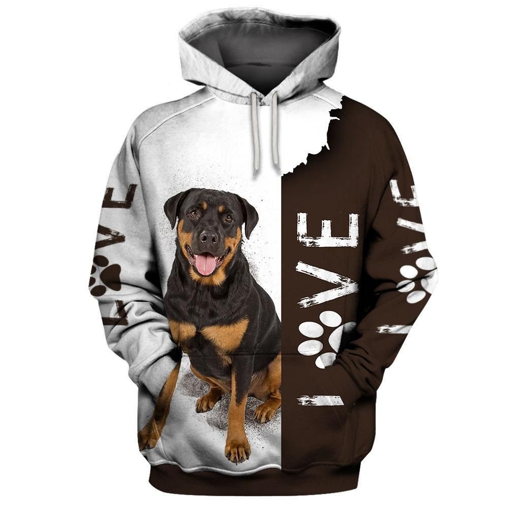 Rottweiler Dog 3D All Over Print Pullover Hoodie, 3D Hoodie For Men, Love Dog-2
