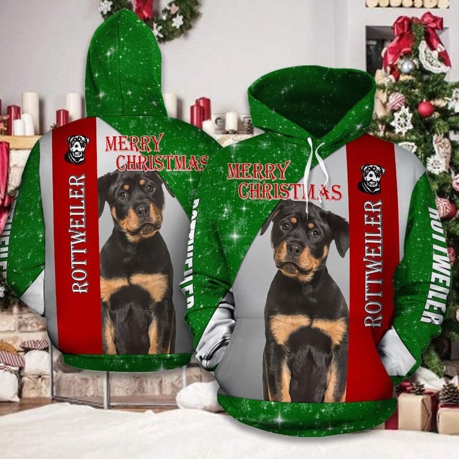 Rottweiler Dog 3D All Over Print Pullover Hoodie, 3D Hoodie For Men, Merry Christmas-6