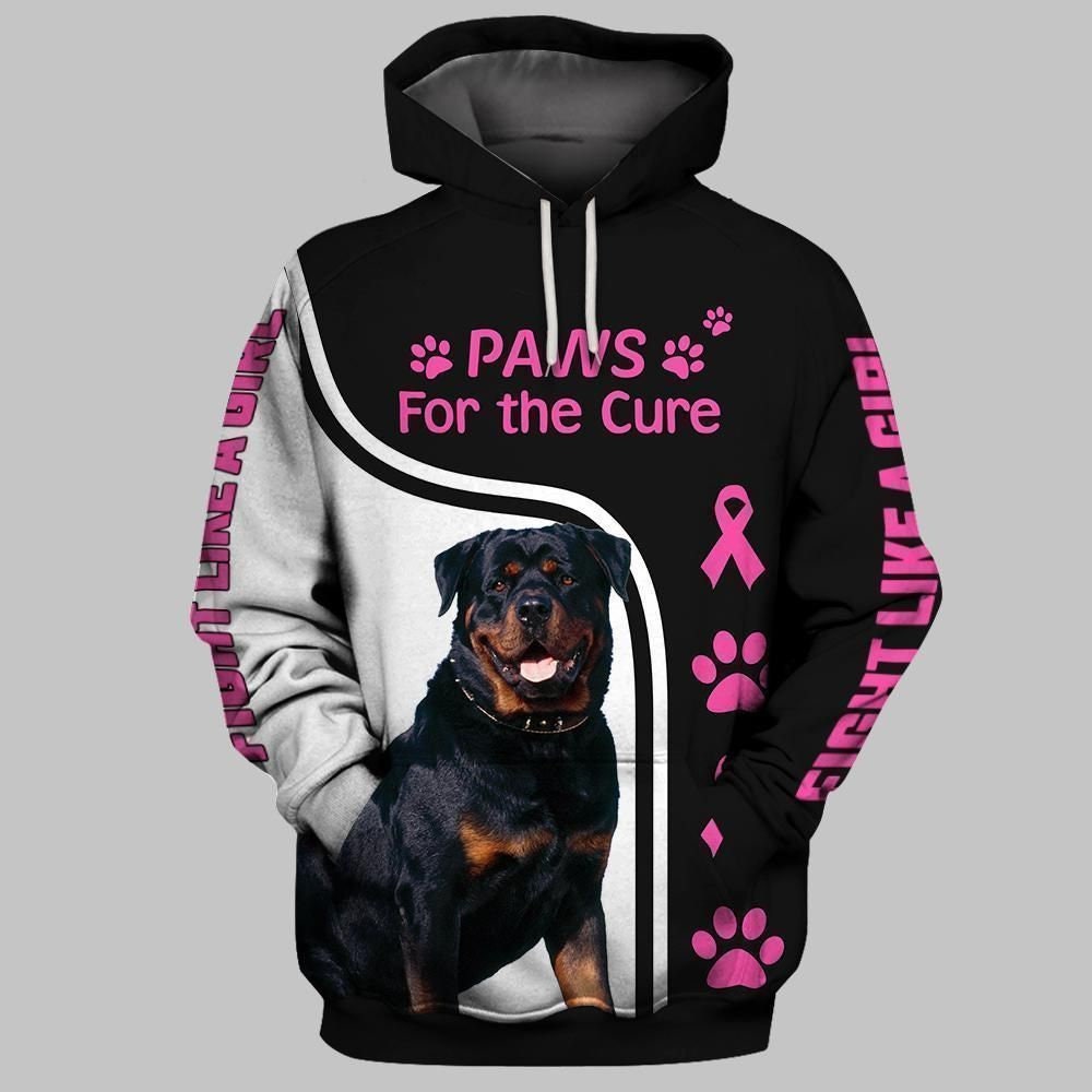 Rottweiler Dog 3D All Over Print Pullover Hoodie, 3D Hoodie For Men, Paw For The Cure-1