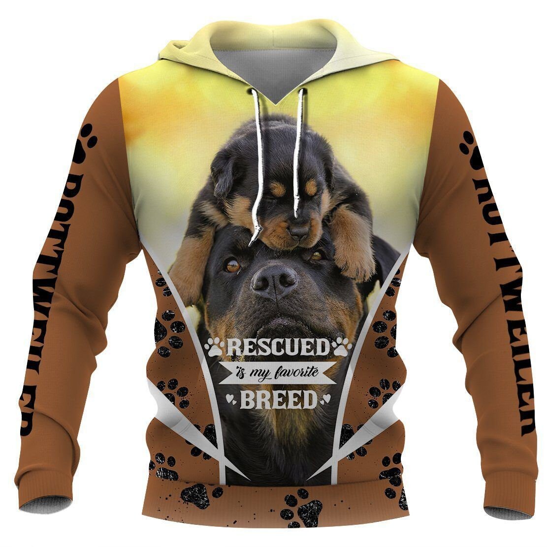 Rottweiler Dog 3D All Over Print Pullover Hoodie, 3D Hoodie For Men, Rescued Is My Favorite Breed-2