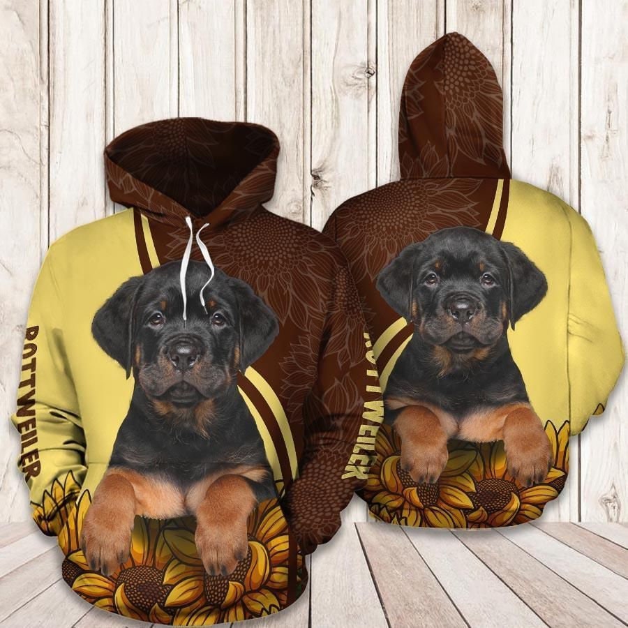 Rottweiler Dog 3D All Over Print Pullover Hoodie, 3D Hoodie For Men, Sunflower