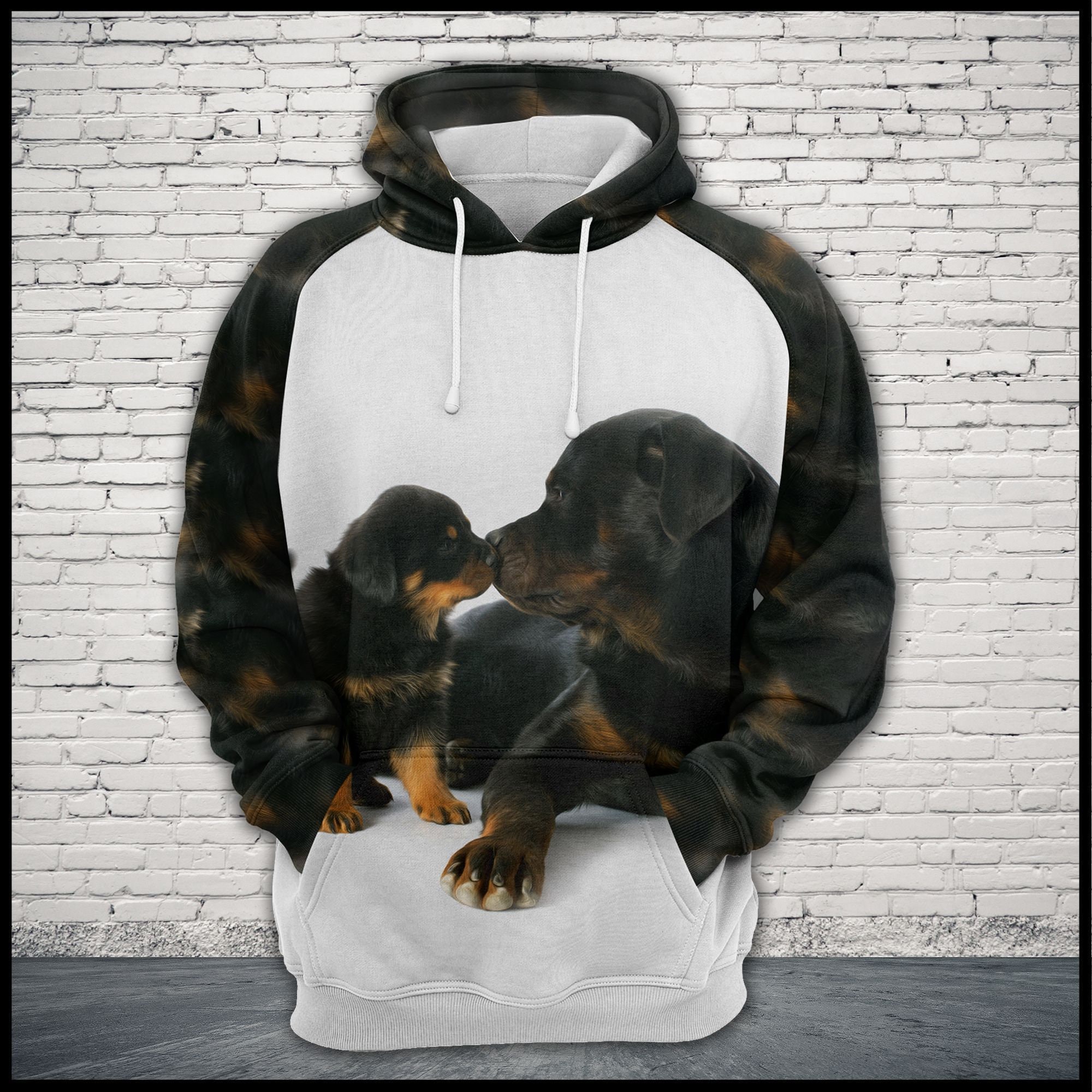 Rottweiler Dog 3D All Over Print Pullover Hoodie, 3D Hoodie For Men, White Love Dog