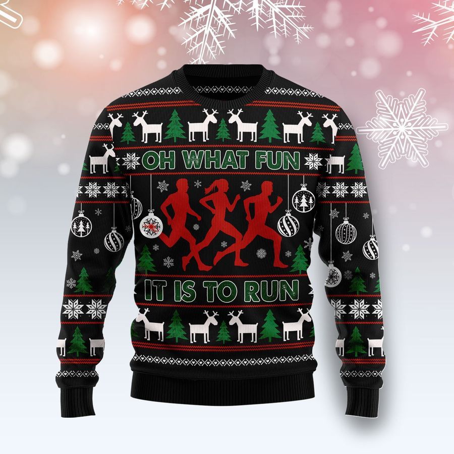 Running Lover Oh What Fun Ugly Christmas Sweater