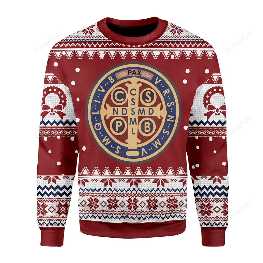 Saint Benedict Medal Ugly Christmas Sweater All Over Print Sweatshirt.png