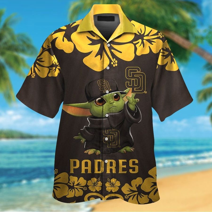 San Diego Padres Baby Yoda Short Sleeve Button Up Tropical Aloha Hawaiian Shirts For Men Women