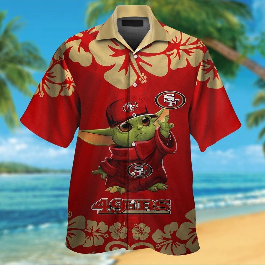 San Francisco 49ers Baby Yoda Short Sleeve Button Up Tropical Aloha Hawaiian Shirts For Men Women