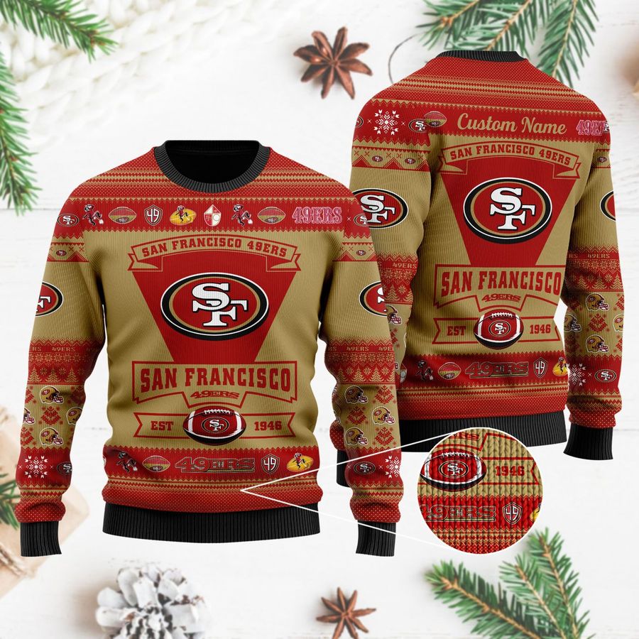 San Francisco 49ers Football Team Logo Custom Name Personalized Ugly Christmas Sweater, Ugly Sweater, Christmas Sweaters, Hoodie, Sweatshirt, Sweater