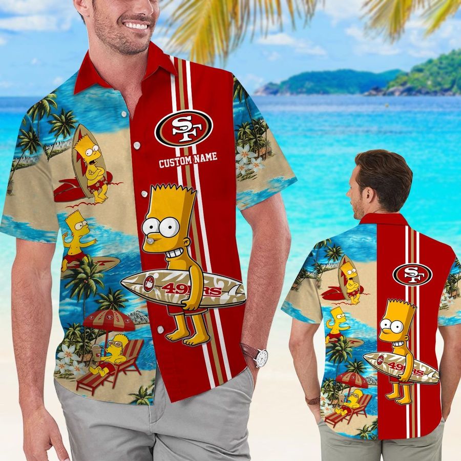 San Francisco 49ers Simpsons Custom Name Short Sleeve Button Up Tropical Aloha Hawaiian Shirts For Men Women