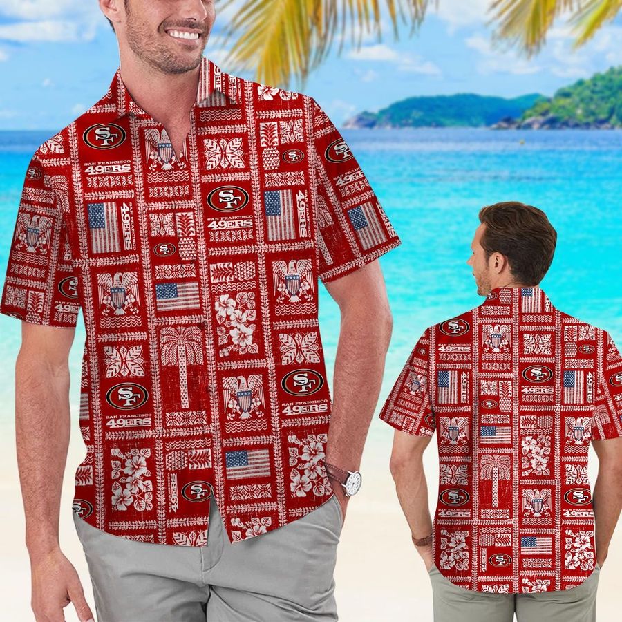 San Francisco 49ers Summer Commemorative Short Sleeve Button Up Tropical Aloha Hawaiian Shirts For Men Women