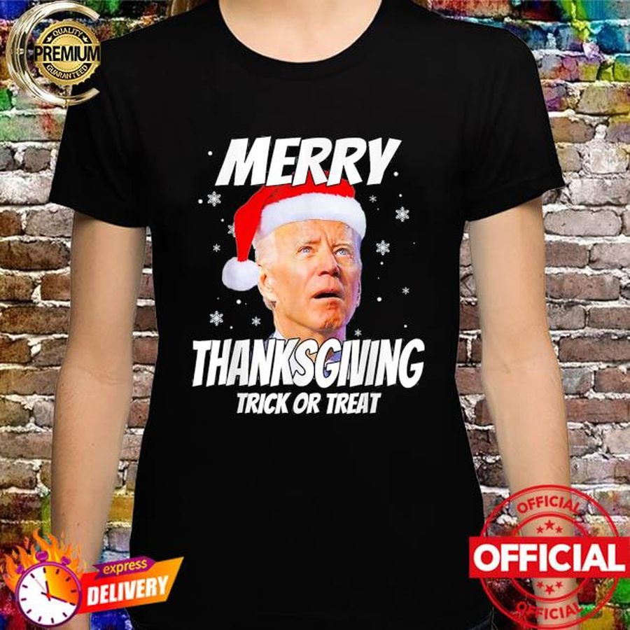 Santa Biden Merry Thanksgiving Trick Or Treat Christmas meme Tee Shirt
