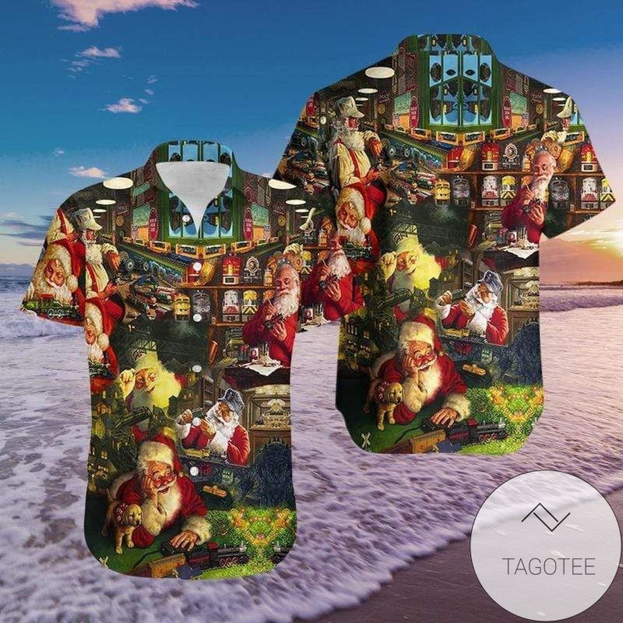 Santa Claus Playing Toy Train Merry Christmas Authentic Hawaiian Shirt 2022s 71220dh