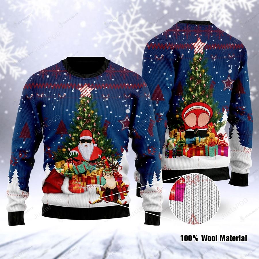 Santa Clause And Christmas Tree Ugly Christmas Sweater All Over