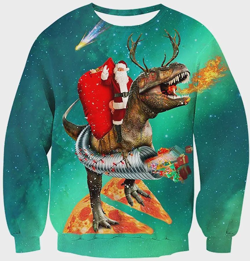 Santa Clause And Dinosaur Ugly Christmas Sweater, All Over Print Sweatshirt, Ugly Sweater, Christmas Sweaters, Hoodie, Sweater