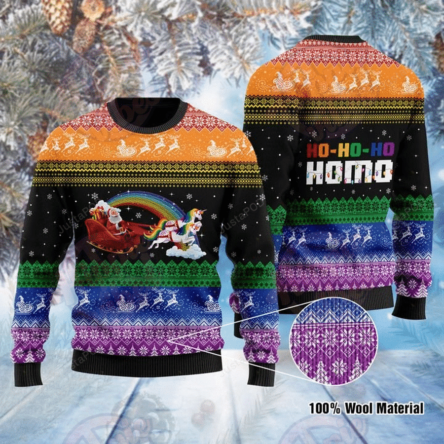 Santa Clause And Unicorns Ho-Ho-Ho Homo Ugly Christmas Sweater All.png