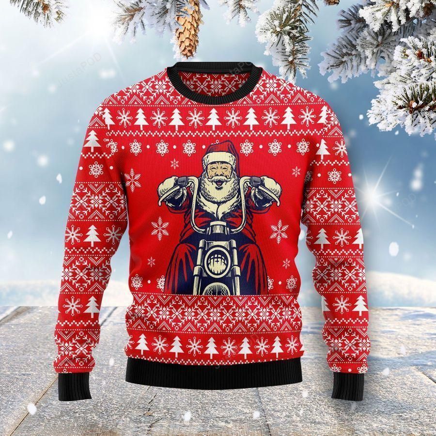 Santa Clause Ride A Motorcycle Ugly Christmas Sweater All Over