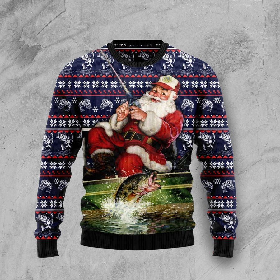 Santa Fishing HT92405 Ugly Christmas Sweater unisex womens  mens
