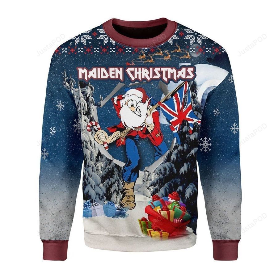Santa Iron Maiden Santa Maiden Ugly Christmas Sweater All Over