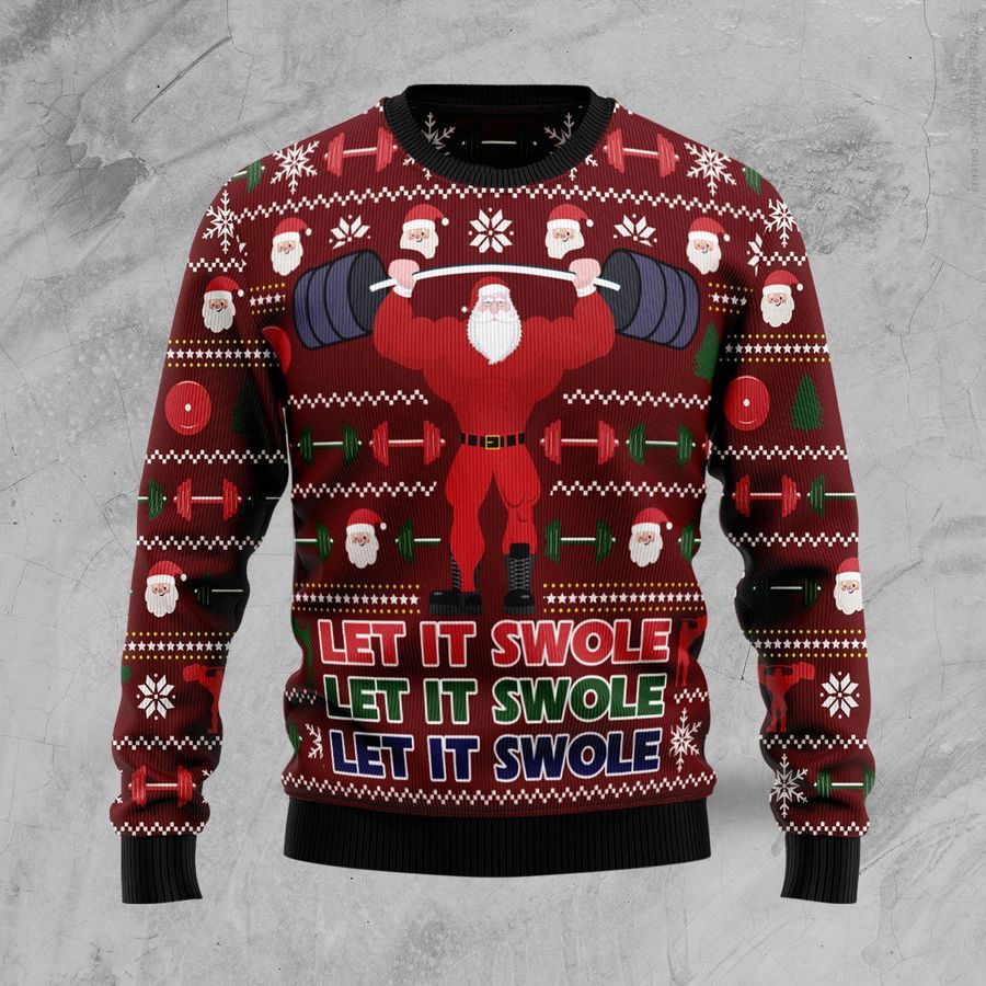 Santa Let It Swole lift weighting Ugly Christmas Sweater