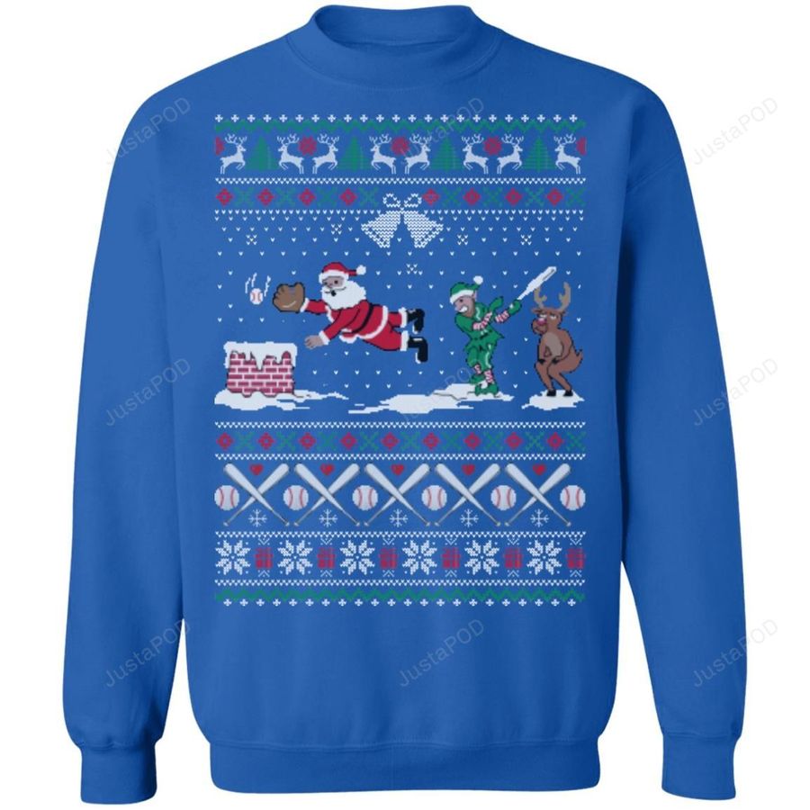 Santa Playing Baseball Ugly Christmas Sweater, All Over Print Sweatshirt, Ugly Sweater, Christmas Sweaters, Hoodie, Sweater