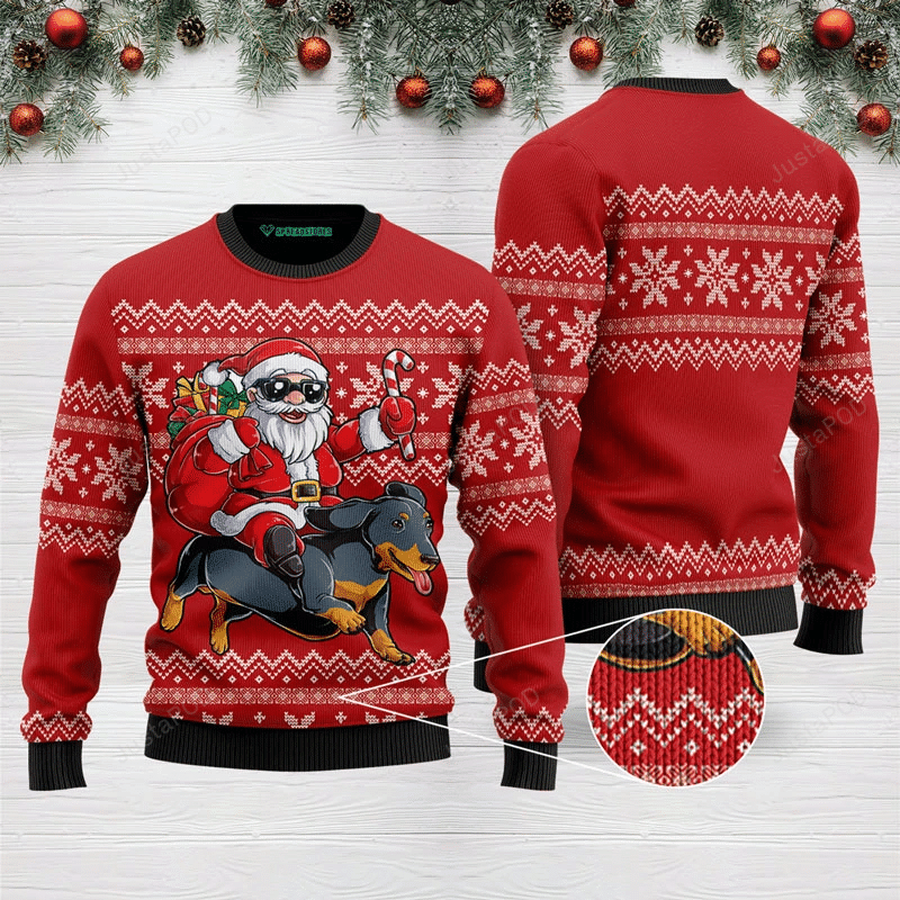 Santa Riding Dachshund Ugly Christmas Sweater All Over Print Sweatshirt.png