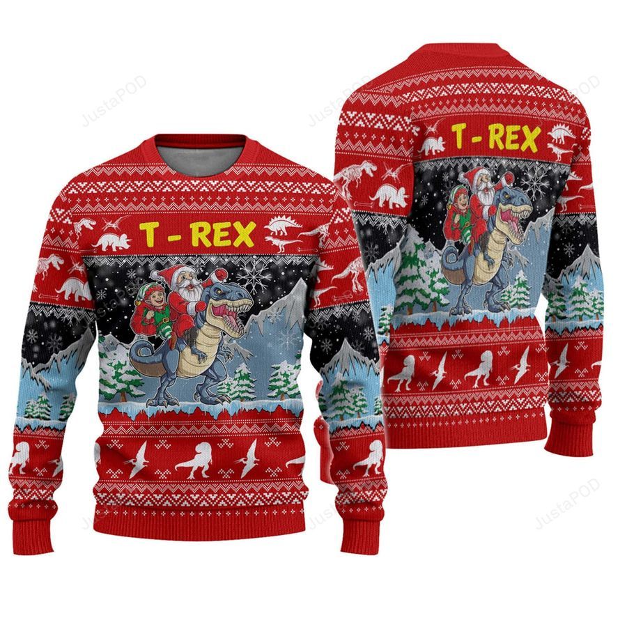 Santa Riding T-Rex Ugly Christmas Sweater All Over Print Sweatshirt