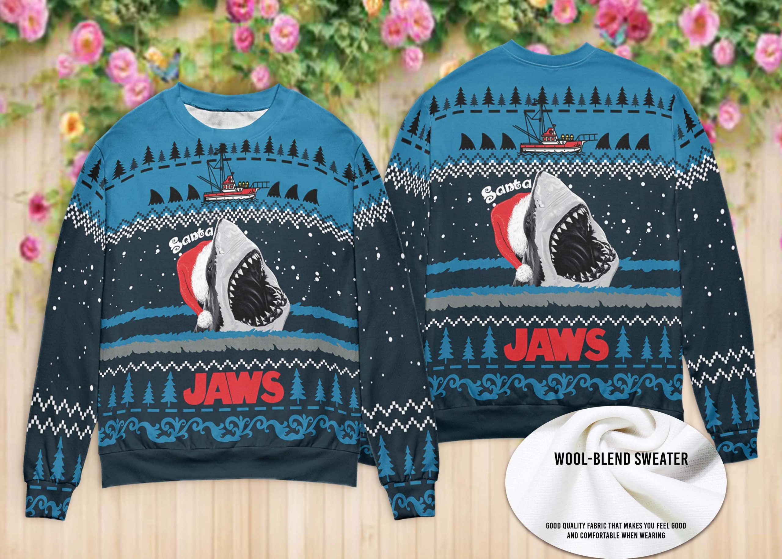 Santa Shark Jaws Santa Jaws Crewneck Ugly Holiday Chirstmas Christmas Happy Xmas Wool Knitted Sweater