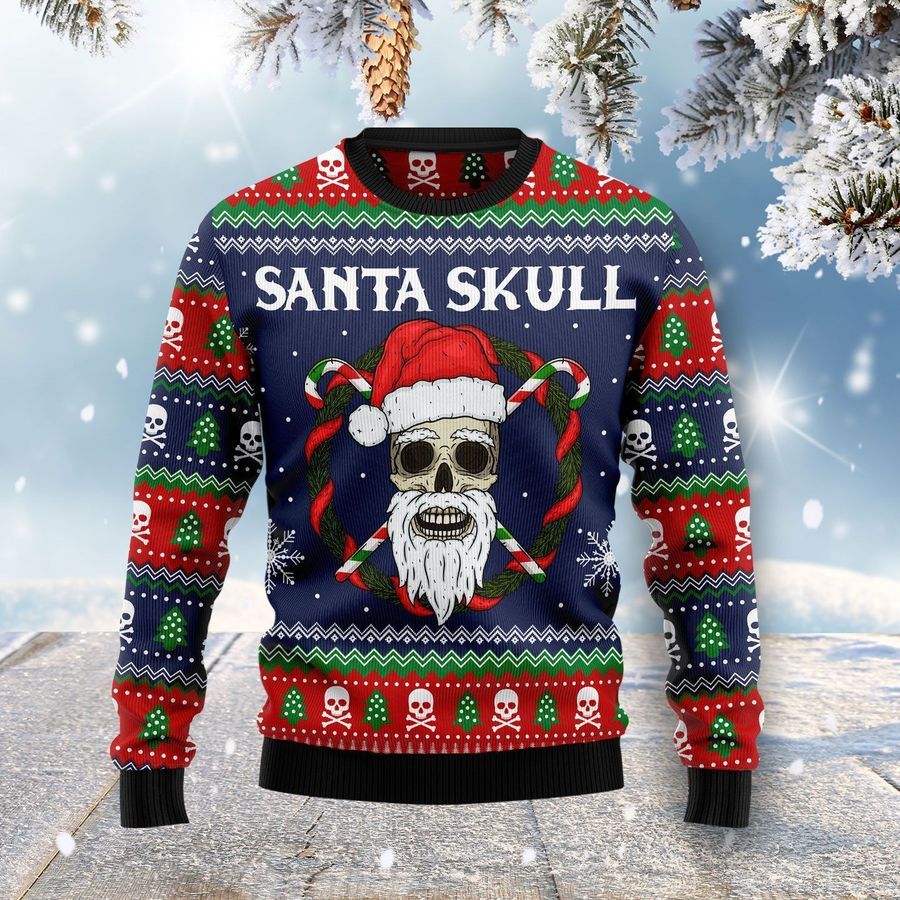 Santa Skull Ugly Christmas Sweater All Over Print Sweatshirt Ugly