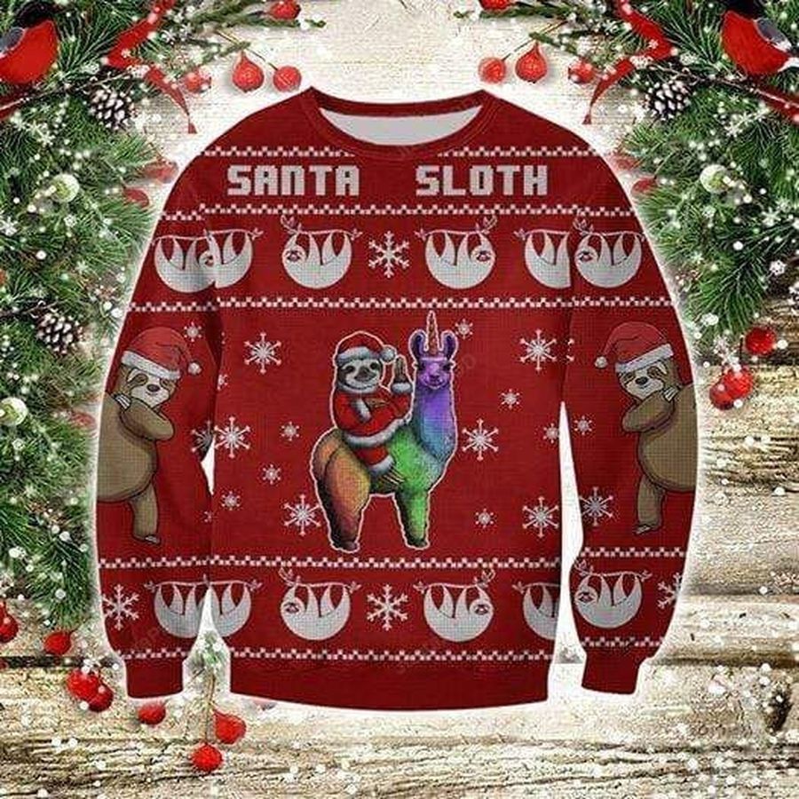 Santa Sloth Ugly Christmas Sweater All Over Print Sweatshirt Ugly