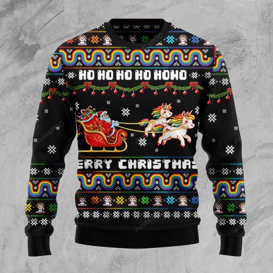 Santa Unicorn Sleigh Ugly Christmas Sweater All Over Print Sweatshirt