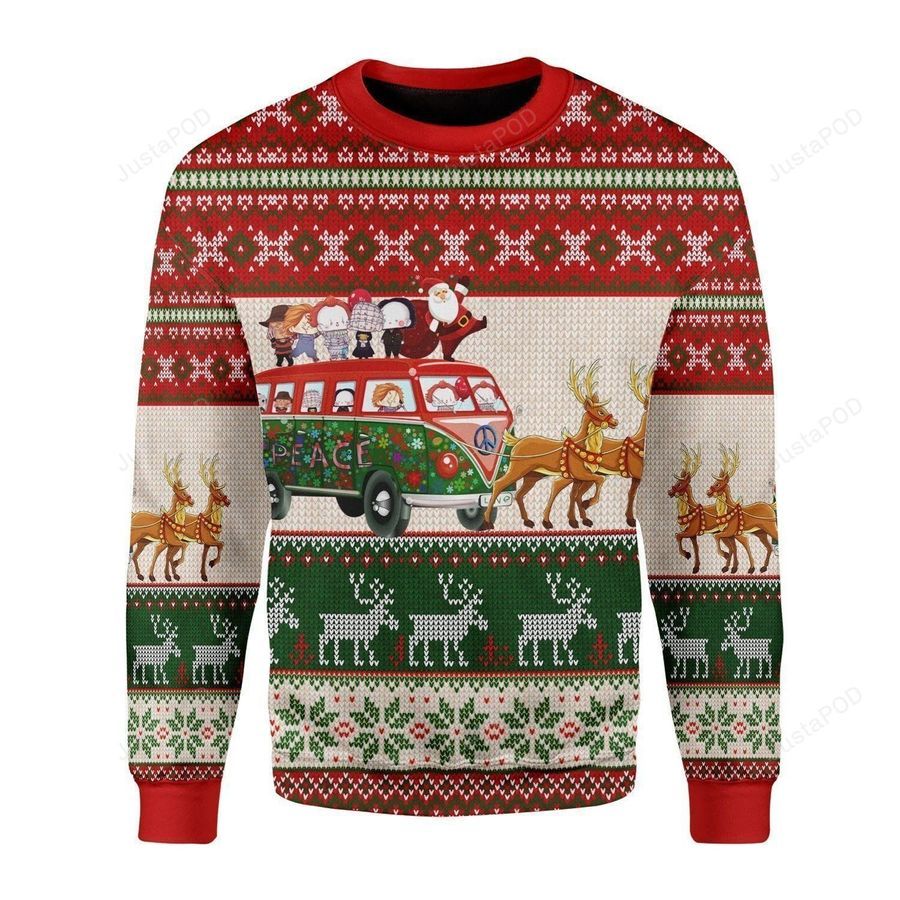 Santa With Horror Characters Ugly Christmas Sweater All Over Print