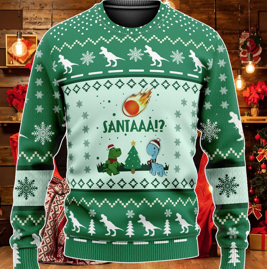 Santaaa meteors Funny Dinosaur Christmas 2021 KNITTED Sweater