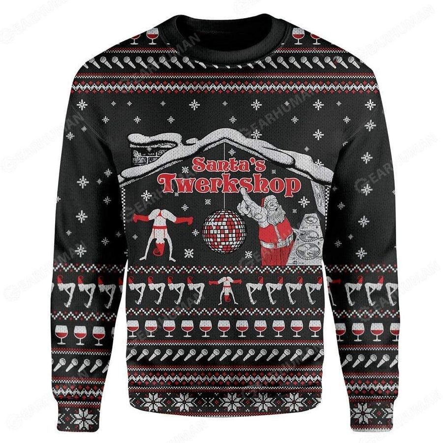 Santa's Twerkshop Ugly Christmas Sweater, All Over Print Sweatshirt, Ugly Sweater, Christmas Sweaters, Hoodie, Sweater