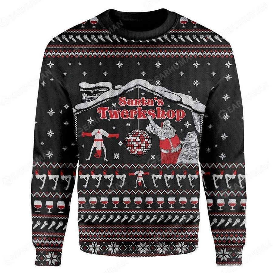 Santas Twerkshop Ugly Christmas Sweater All Over Print Sweatshirt Ugly