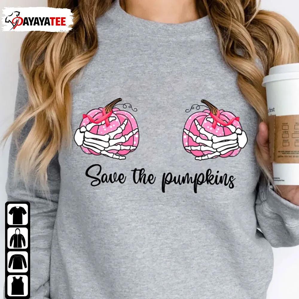 Save The Pumpkins Sweatshirt Halloween Breast Cancer Warrior Awareness