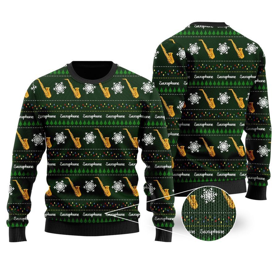 Saxophone Snowflakes Image Noel Pattern Christmas Ugly Sweater