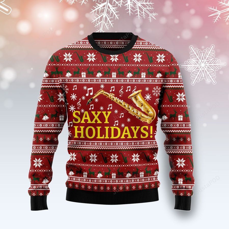 Saxy Holidays Saxophone Ugly Christmas Sweater Ugly Sweater Christmas Sweaters