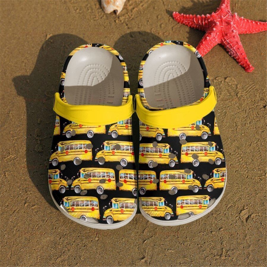 School Bus Driver,Drawing Bus Gift For Lover Rubber Crocs Crocband Clogs, Comfy Footwear Men Women Size Us