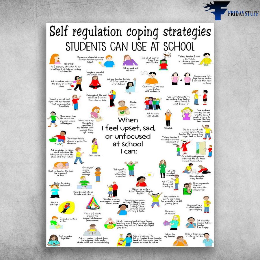 School Poster – Self Regulation Coping Strategies, Students Can Use At School Home Decor Poster Canvas