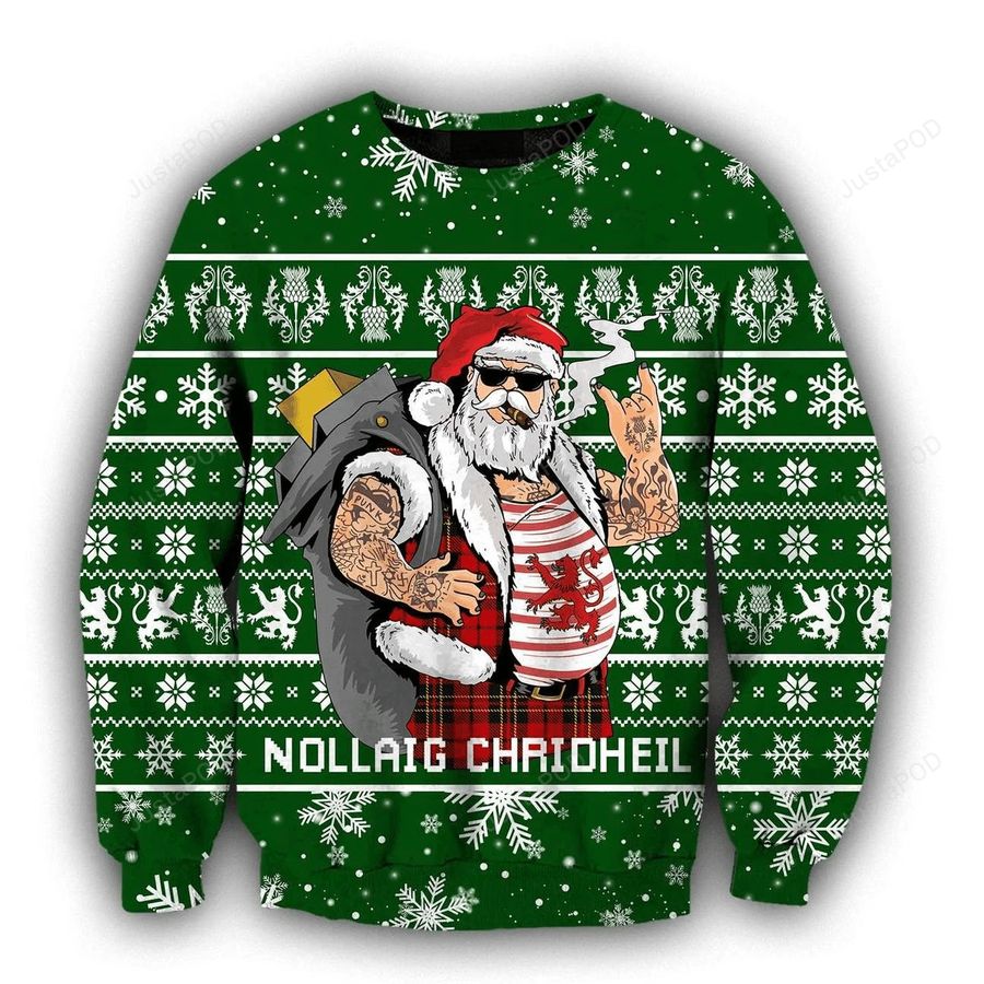 Scottish Gangster Santa Green Ugly Christmas Sweater All Over Print
