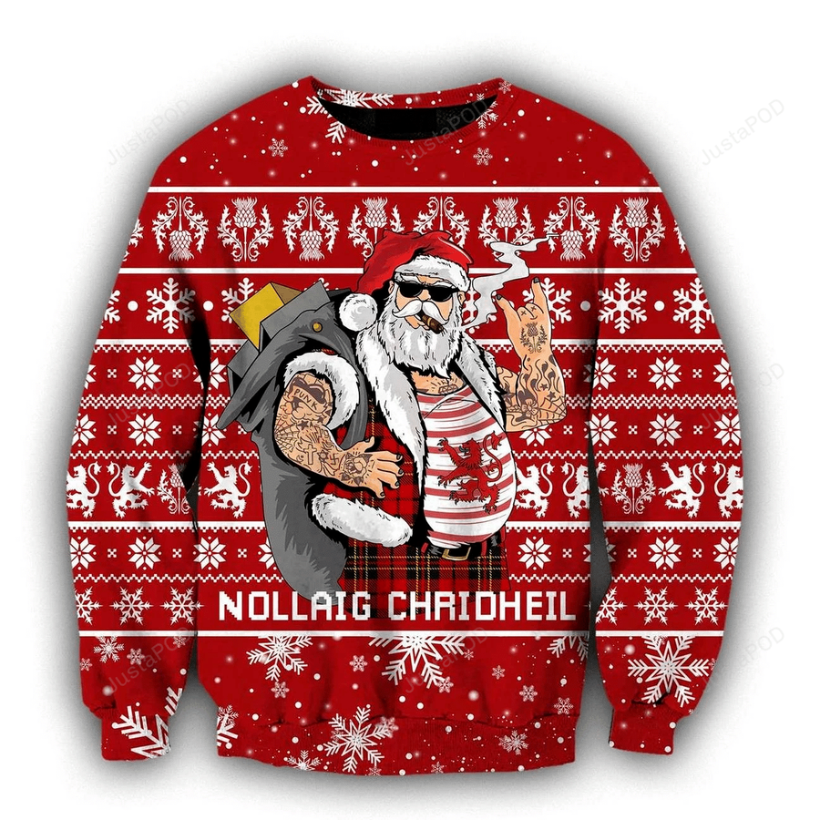 Scottish Gangster Santa Red Ugly Christmas Sweater All Over Print.png