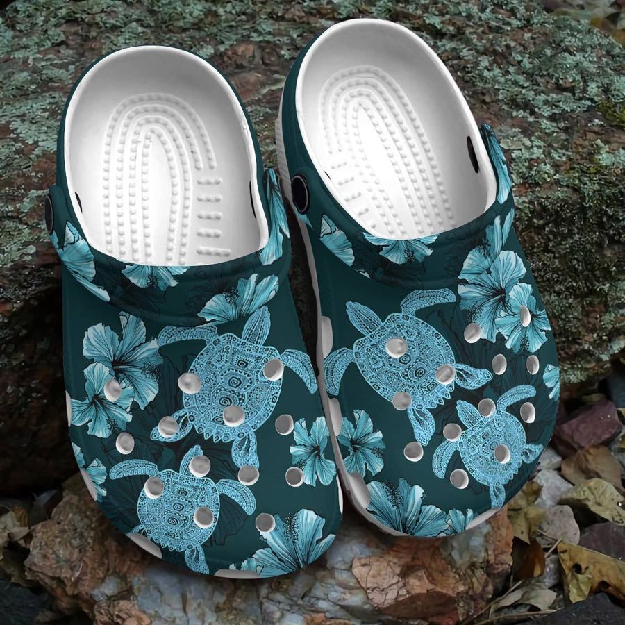 Sea Turtle With Flower Shoes Crocs Clogs For Mothers Day - Tt-Flower2