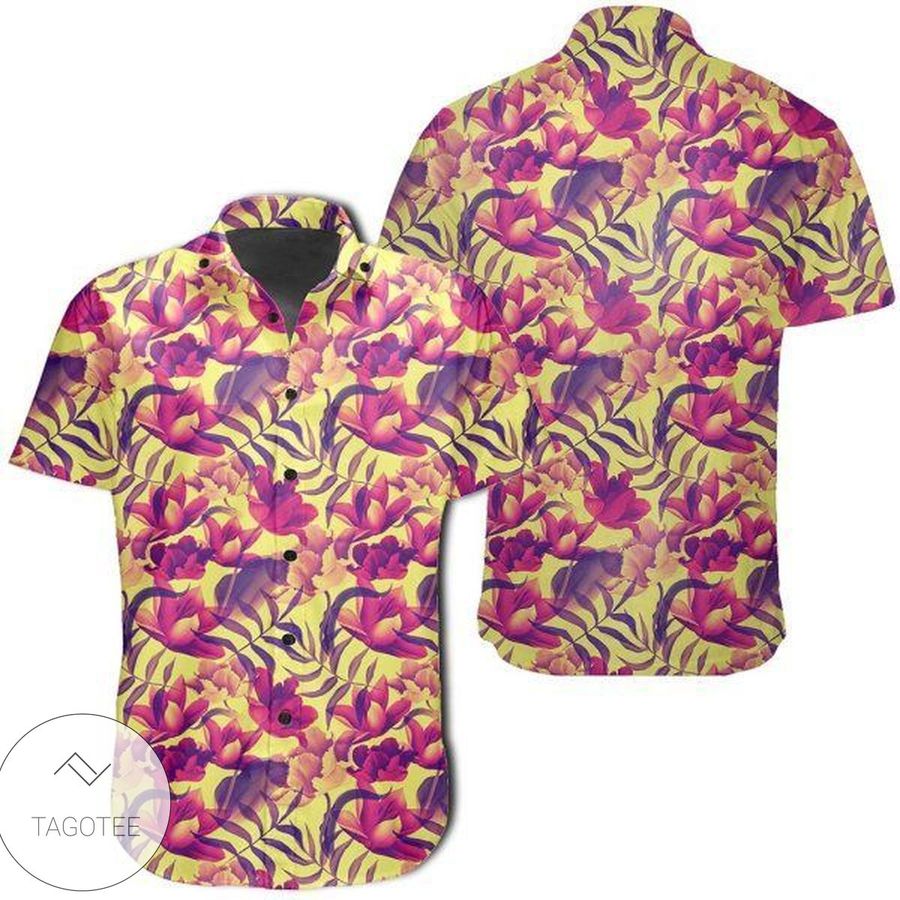 Seamless Tropical Flower Plant Pattern Background Hawaiian Shirt