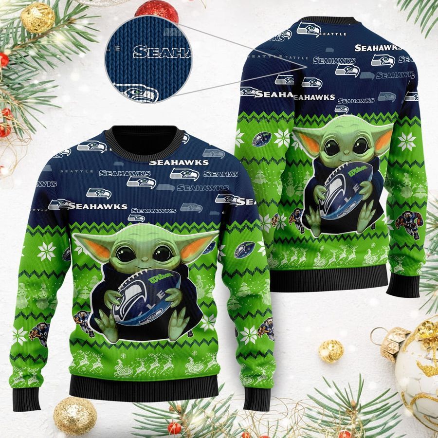 Seattle Seahawks Baby Yoda Ugly Christmas Sweater Ugly Sweater Christmas