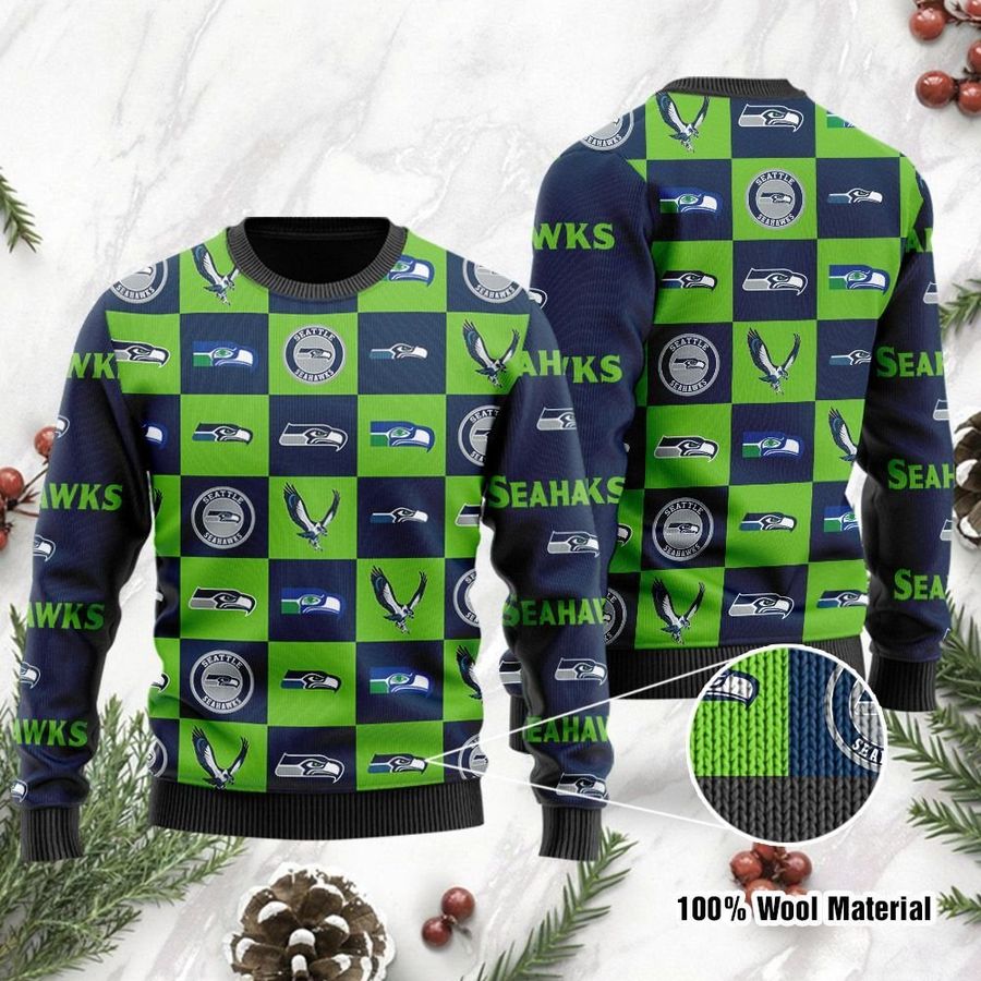 Seattle Seahawks Logo Checkered Flannel Ugly Christmas Sweater, Ugly Sweater, Christmas Sweaters, Hoodie, Sweatshirt, Sweater